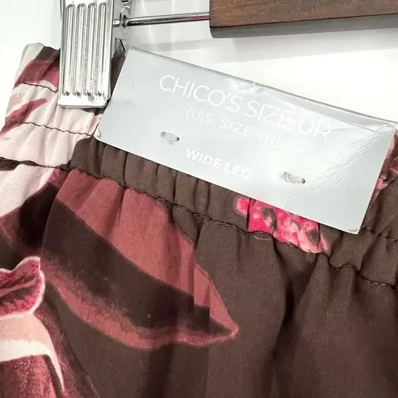 NEW NWT Chicos Sz 0R 0 Regular US 4 Pink Brown Floral Tropical Pull on Pants - Picture 8 of 9